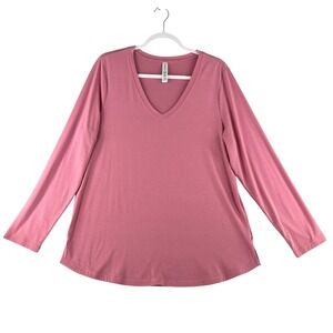 Athleta Essential V Neck Long‎ Sleeve Top Womens X-Large Pink Casual Athleisure